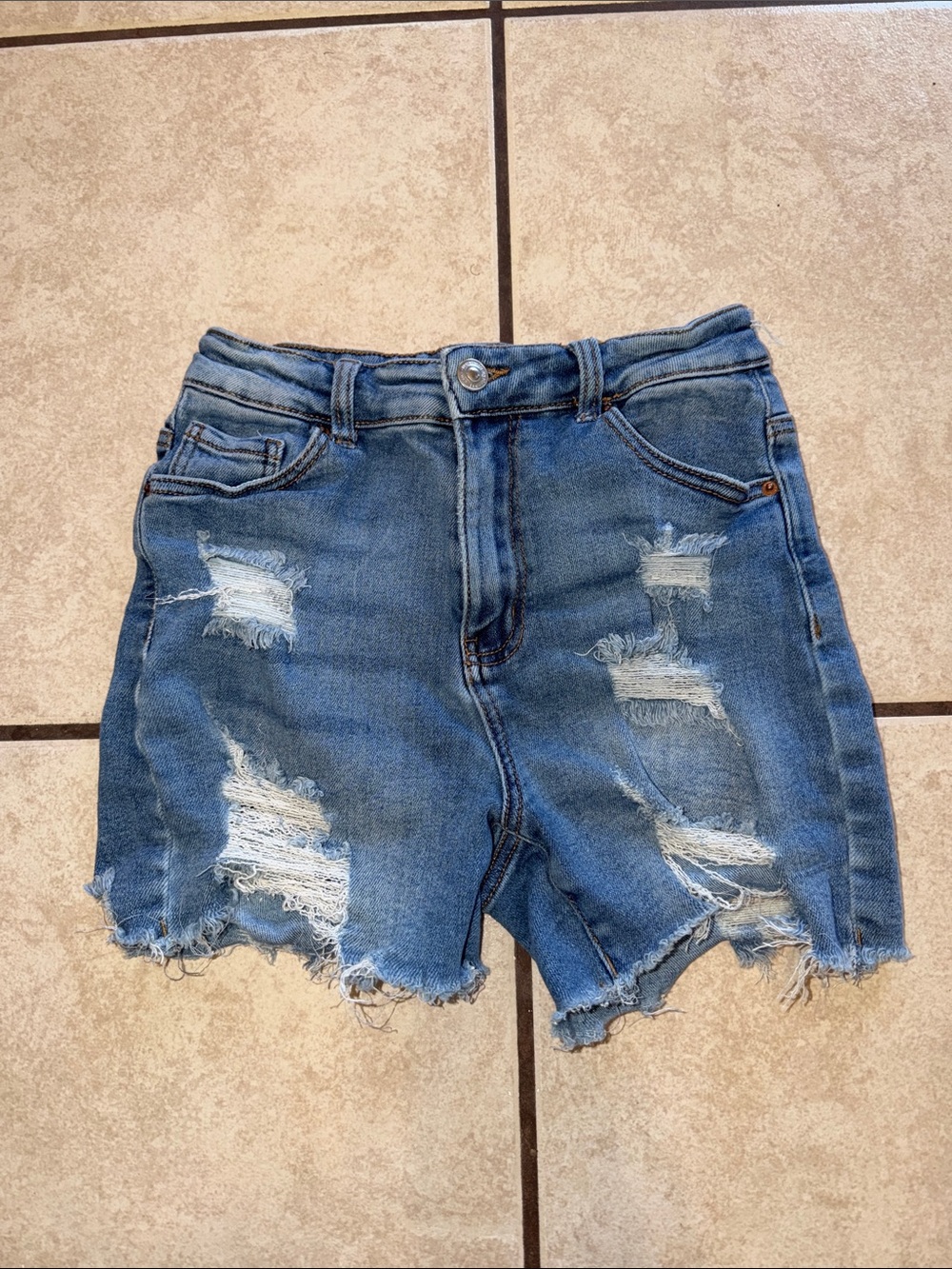 Wax Jean Distressed Light Blue Denim Cutoff Shorts